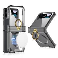 For Samsung Galaxy Z Flip 4 Magsafe Wireless Charging Case Magnetic Electroplated Transparent Ring Holder Folding Hingle Cover For Galaxy Z Flip 4 juoda