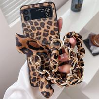 For Samsung Galaxy Z Flip 3 4 Case with Fashion Leopard Square Scarf Metal Chain Phone Case for Samsung Z Flip 3 5G Luxury Cover Z Flip 3