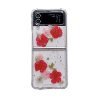 For Samsung Galaxy Z Flip 4 3 Case Dried Flowers Shiny Siver Foil Soft Silicone Folding Shockproof Protection Cover Accessories For Samsung Z Flip 4