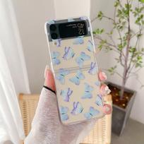 For Samsung Z Flip 4 Case Gradient Butterfly Transparent Case With Holder For Samsung Z Flip 3 Zflip4 Shockproof Hard Back Cover For Z Flip 4