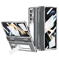 For Samsung Galaxy Z Fold 4 3 Cover Transparent Plating Frame Front Tempered Glass Hard Back Case NO S Pen