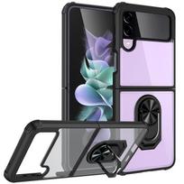 Skirtas „Samsung Galaxy Z Flip 4 Case“ smūgiams atsparaus magnetinio automobilio laikiklio žiedo dėklas, skirtas „Galaxy Z Flip 3 Zlip4“ permatomas skaidrus galinis dangtelis For Galaxy Z Flip 3 juoda