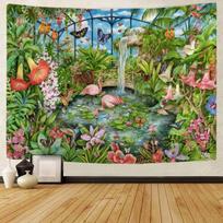 Gėlių gobelenas ant sienos tvirtinamas Bohemijos psichodelinis tropinis gyvūnas flamingas didelis gobelenas estetinė namų puošmena 95x73cm