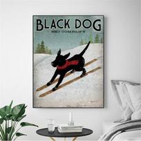 Gyvūnų abstrakčioji tapyba Retro plakatas Juodas šuo slidinėjantis geltonas šuo auksaspalvis retriveris Namų dekoravimas Sienų menas Graffiti valtis 21cm×30cm NoFrame gray