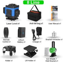 16/12/8 linijos Žalia šviesa 4D automatinis savaime išsilyginantis lazerinis lygis 360 horizontalus reguliavimas Itin galingas žalias lazeris patalpose 8 line