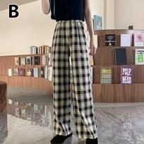 Moteriškos retro stiliaus plačios laisvalaikio kelnės elastinės vasarinės aukšto juosmens laisvos languotos lengvos one size juoda/balta