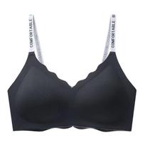 Fashion Letter Shoulder Strap Women's Underwear Bra Traceless Gathering Bra Sexy Versatile Fixed Cup XL rožinė