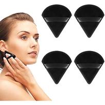 4 Pcs Makeup Puff Washable Powder Puff Triangle Cotton Dry Cosmetic Puff with Strap for Women Girls Faces Makeup Loose Powder (Black) 13x13x1cm brown