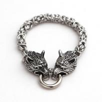Norse Mythology Viking Stainless Steel Wolf Head Bracelet Men's Stainless Steel Jewelry 19CM gray