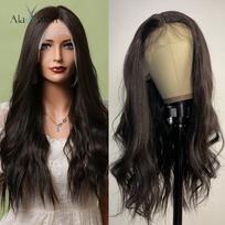 ALAN EATON juodi rudi nėriniai priekiniai sintetiniai perukai vidurinė dalis ilgi banguoti nėriniuoti perukai 150% tankio kasdieniai Cosplay perukai juodoms moterims gray