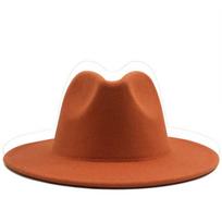 Simple Outer ORANGE Inner red Wool Felt Jazz Fedora Hats with Thin Belt Buckle Men Women Wide Brim Panama Trilby Cap 56-58-60CM 58-61CM