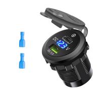 USB įkroviklio lizdas maitinimo lizdo adapteris Pd tipas C Qc 3.0 vandeniui atsparus dvigubas USB prievadas Greitas įkrovimas automobiliniam visureigiui sedanui Rv juoda