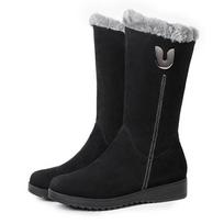 Warm High Fur Boots Women 2023 Winter Shoes for Women Chunky Mid-calf Plush Snow Flat Boots Zip Fashion Boots 41 juoda