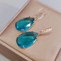 Blue Drop Shape Crystal Zircon Dangle Earrings for Women 2023 New Gold Color Earring Fashion Luxury Party Jewelry Accessories mėlyna