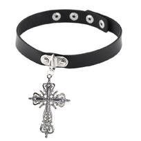 Fashionable Y2K Leopard Print Cross Pendant Necklace Diamond Cross Pendant Necklace Sexy Collar Chain for Women Girl T3