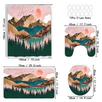 4Pcs Luxury  Sun Mountain Forest Shower Curtain Sets Waterproof  for Bathroom Non-Slip Bathroom Rugs Lid Toilet Cover Bath Mat 4Pcs