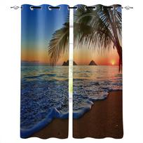 Sunset Beach Coconut Tree Užtemdančios užuolaidos svetainei Miegamojo langų apdaila Žaliuzės Užuolaidos Virtuvės užuolaidos W135 x H60cm beige