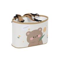 Cartoon Bear Car Seat Back Storage Bucket Leather Printing Hanging Waterproof Large Capacity Multi-function Trash Can 1 white