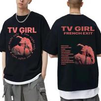 Cults TV Girl French Exit Dvipusiai marginti marškinėliai Unisex Moterims Madingi laisvi marškinėliai Unisex Oversized Hip Hop juodi marškinėliai L
