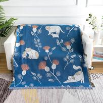 Sofa Blanket Cat Pattern Household Air-conditioning Blanket Thread Blanket Tapestry Three-layer Thick Cotton Sofa Blanket 130cm*180cm mėlyna
