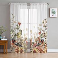 Eukalipto lapai Dahlia Rose Robin Tiulis Langų užuolaidos Permatomos uždangos Užuolaidos gyvenamajam kambariui Namų dekoravimui Drape Panel 135W x 114H(cm) white