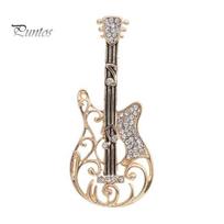 Retro Versatile Ladies Brooch Exquisite Rhinestone-studded Guitar Design Hollow Collar Corsage Buckle Pin Brooch sidabras