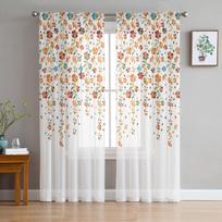 Oranžinės gėlės balto fono permatomos užuolaidos svetainei miegamajame namų dekoravimui virtuvės tiulis langams Voile užuolaidos 135W x 114H(cm) white