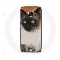 Coque pour samsung galaxy S6 edge Siamois Noir et blanc Yeux Bleus
