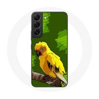 Coque pour Samsung Galaxy S21 FE Oiseaux de Perruches jaune Fond Vert
