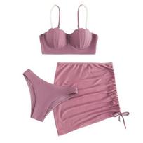 3 vnt./kompl. Dirbtinių perlų dirželiai Atvira nugara Paminkštintas Su lankeliais Raišteliais Bikini Sijono Komplektas Kriauklė L kūno spalva/rožinė