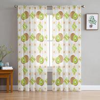 Fruit Kiwi Plaid Sheer Curtains For Living Room Bedroom Kids Room Tulle Window Treatment Drapes 135W x 114H(cm)