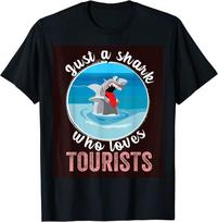 Juokingi pasakymai Tik ryklys, kuris mėgsta turistus Unisex marškinėliai S