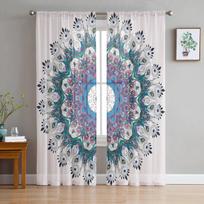 Feather Mandala Peacock Tulle Curtains for Living Room Bedroom Sheer Curtain for Balcony Hall Fashion Printed Home Drapes 135W x 114H(cm) gray