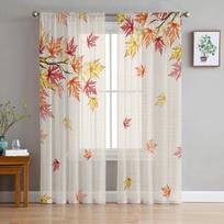 Padėkos diena Rudens lapai Klevo lapai Miegamasis Skaidrios Permatomos Užuolaidos Šventės Papuošimas Langas Voile Tiulio užuolaidos 135W x 114H(cm) white