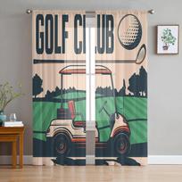 Golfo sporto tema miegamojo skaidrios plonos užuolaidos šventinė dekoracija lango voile tiulio užuolaida 135W x 114H(cm)