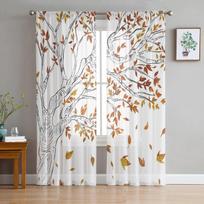 Rudens linijos Didelio medžio lapai Tiulio užuolaidos Svetainė Virtuvė Šifono užuolaida Miegamasis Balkonas Skaidri užuolaida Madingas namų dekoras 135W x 160H(cm) white