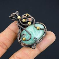 Natural Amazonite Gemstone Handmade Copper Wire Wrap Gift Pendant 2.17  I2o16
