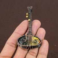 Natural Bumblebee Jasper Gemstone Copper Wire Wrap Gift Pendant 3.15  b7N22 beige