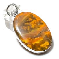 Natural Bumblebee Jasper Gemstone 925 Sterling Silver Gift Pendant 2.25  s9Y80 orange