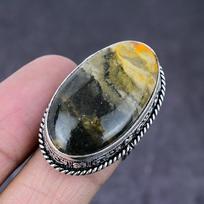 Natural Bumblebee Jasper Handmade 925 Sterling Silver Ring Size 6.5 A0P64 gray
