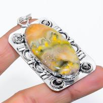 Natural Bumblebee Jasper Handmade 925 Sterling Silver Jewelry Pendant 2.60  h2U72 beige
