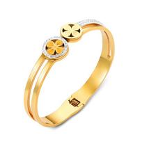Poros mados tendencijos nerūdijančio plieno apyrankė Lucky Clover tuščiavidurė titano plieno apyrankė auksas