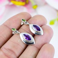 Natural Amethyst, Peridot Gemstone 925 Solid Sterling Silver Earring 1.25  Y8M45 white