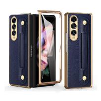Drop Protection Leather Slim Case for Samsung Galaxy Z Fold4 Fold 4 Fold3 Fold2 Fold 2 3 Tempered Glass Protector Film Cases for Samsung Z Fold 4