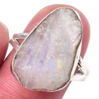 Natural Rainbow Moon Stone Gemstone Handmade 925 Sterling Silver Ring S.9 A5C29 white
