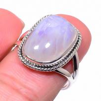 Natural Rainbow Moon Stone Gemstone 925 Solid Sterling Silver Ring Size 7.5 e5F70 gray