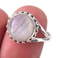 Natural Rainbow Moon Stone Gemstone Handmade 925 Sterling Silver Ring S.8 H0A57 gray