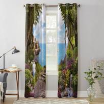 Beautiful Forest Flowers Waterfalls Window Curtains For Living Room Bedroom Luxury Modern Kitchen Curtains Fabric Drapes 135W x 60H(cm) x1 gray