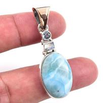 Natural Republic Larimar, Moon Stone 925 Solid Sterling Silver Pendant 2'' d5n84 brown