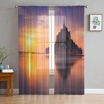 MONT SAINT MICHEL FRANCE Sheer Curtain For Living Room Bedroom Voile Curtains For Window Organza Curtains Party Tulle Drapes 135W x 114H(cm)